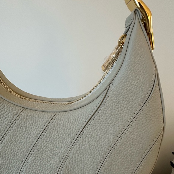 Zornna Luna Leather Half Moon Shoulder Bag in Beige Pebbled Leather - Picture 2 of 9